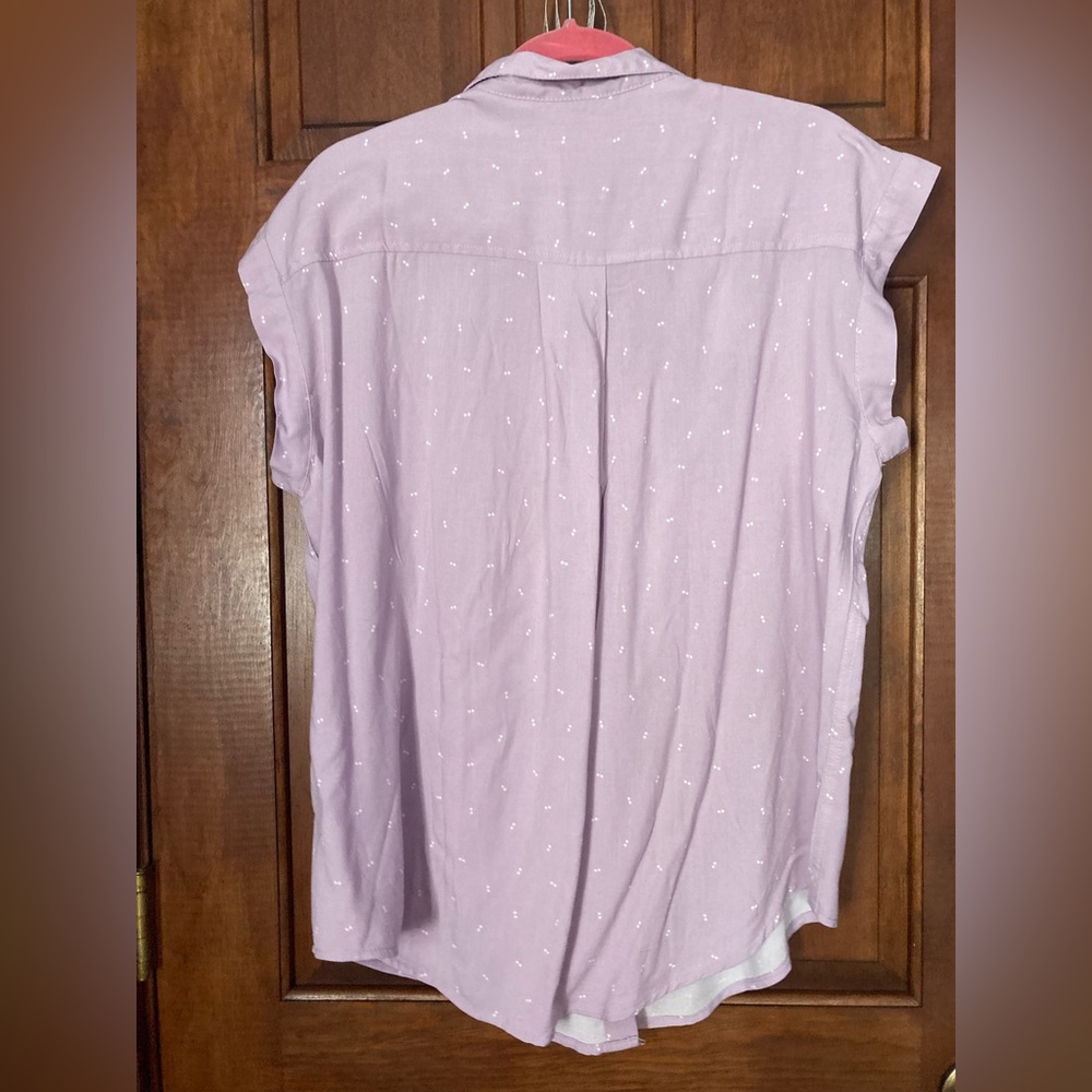 NWT JACHS Girlfriend Button Up short sleeve Top Purple w/Dots LARGE - Picture 3 of 7
